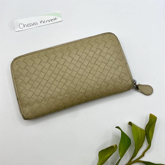 Bottega Veneta Handbags - Bottega Veneta Nappa Intrecciato Woven Zip Around Large Long Wallet